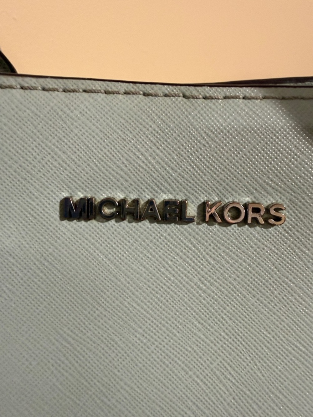 Michael Kors Pale Blue Saffiano Leather Satchel Michael Kors Handbag  MK Purses - Picture 3 of 16